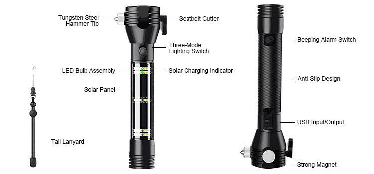 10 in 1 solar flashlight structure diagram