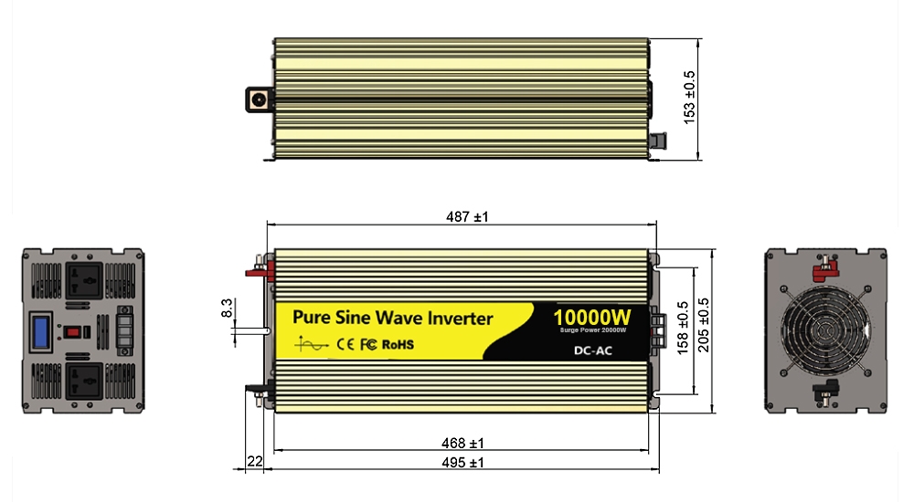 10000 watt pure sine wave inverter dimension