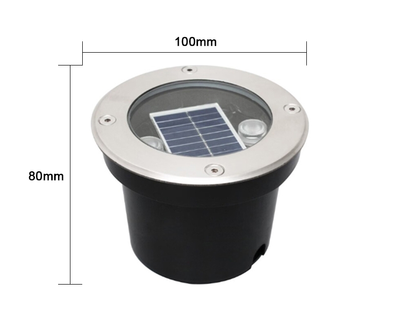 2 led solar in ground light dimension