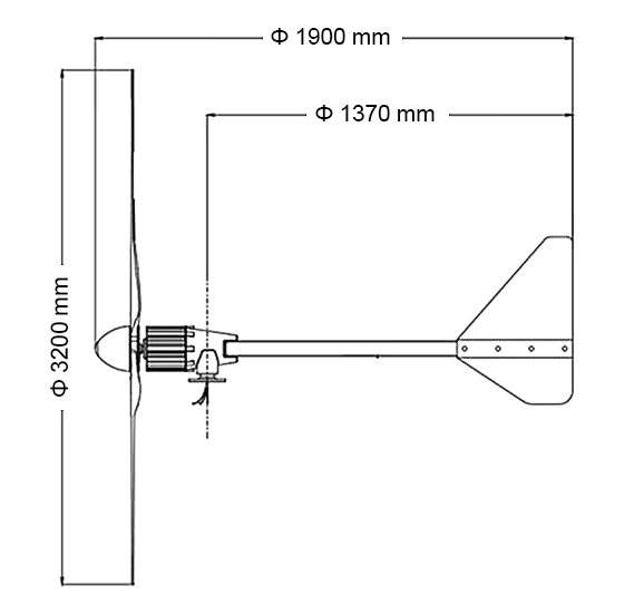 2000W HAWT dimension