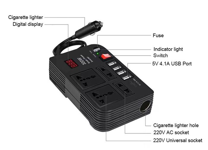 300W digital display car inverter structure