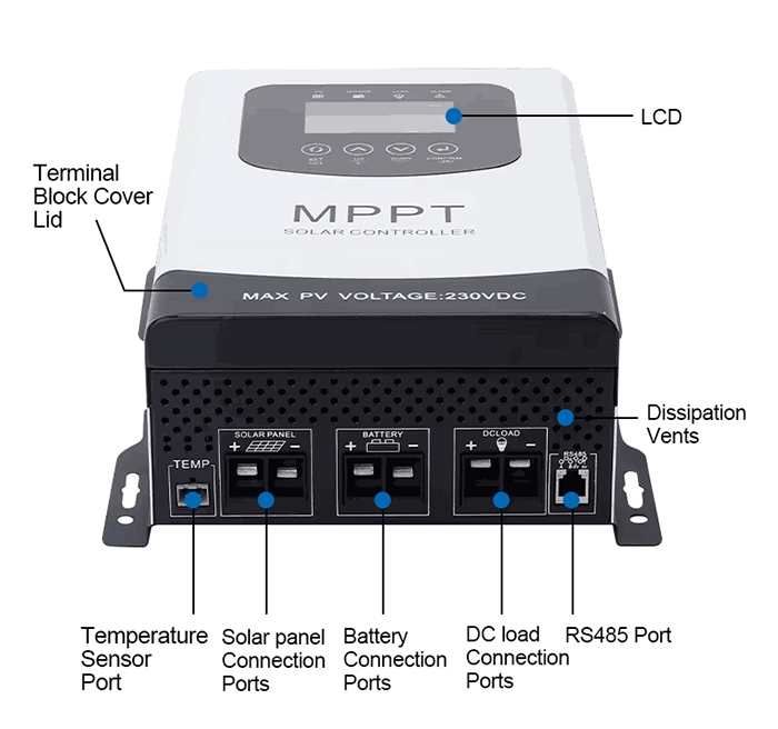 70a MPPT solar charge controller connection terminals