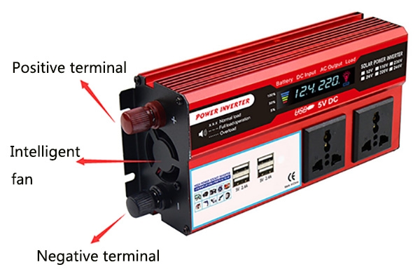 Car inverter terminals and cooling fan