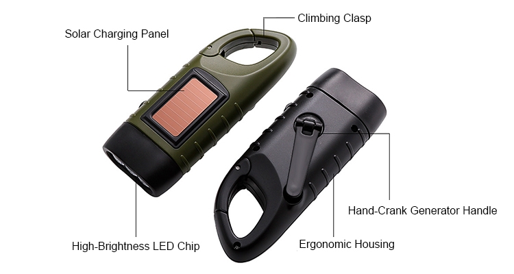 Solar hand crank flashlight function introductions