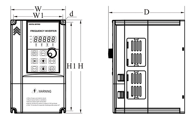 Solar pump inverter installing dimension