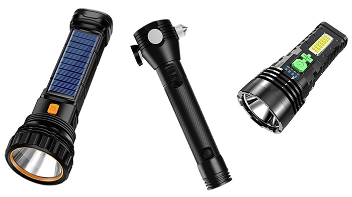 Three types of solar flashlights